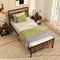 Metal Bed Frame Industrial Platform Bed with Wooden Headboard